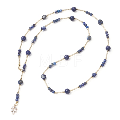 Natural Lapis Lazuli Round and Nuggets Lariat Necklaces NJEW-JN05727-1