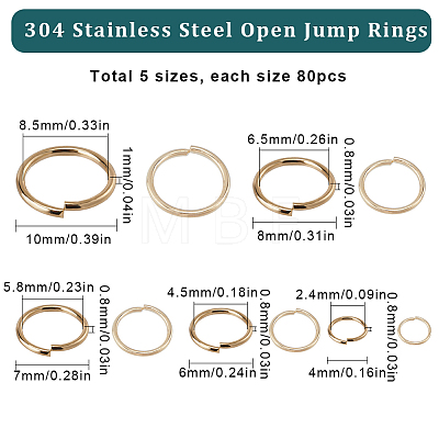 SUNNYCLUE 400Pcs 5 Styles 304 Stainless Steel Open Jump Rings STAS-SC0006-14-1