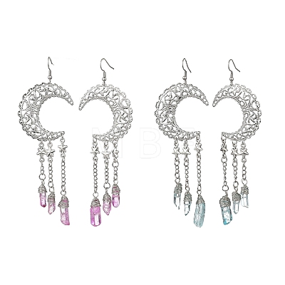 2 Pairs Moon Natural Quartz Crystal Dangle Earrings EJEW-JE06765-1