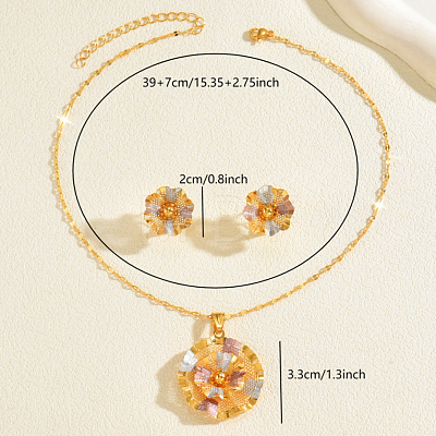 Vintage Brass Flower Stud Earrings & Pendant Necklaces Sets for Women GX0919-1