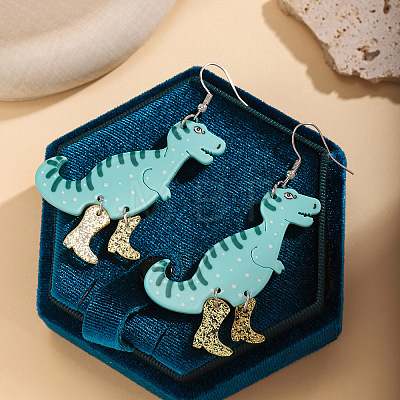 Cute Dinosaur Dangle Earrings with Glitter Boots Cartoon Animal Acrylic Earrings Trendy Jewelry for Women Teens FS-WG8687D-02-1