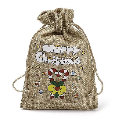 Christmas Printed Burlap Packing Pouches Drawstring Bags ABAG-Q053-02A-12-1