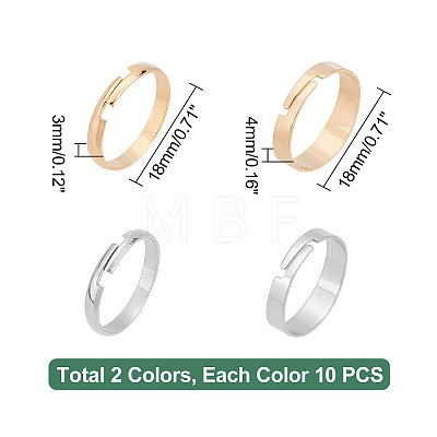 Unicraftale 40Pcs 4 Style 201 Stainless Steel Plain Band Adjustable Rings for Women STAS-UN0037-14-1