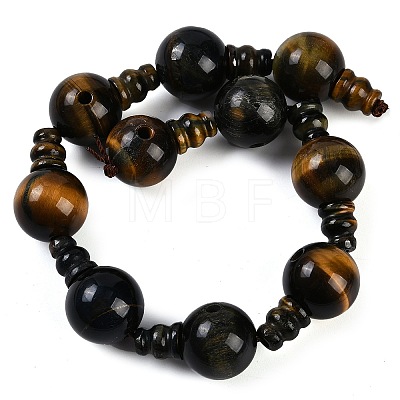 Natural Yellow Tiger Eye & Dyed Blue Tiger Eye 3-Hole Guru Beads Strands G-H064-E05-03A-1