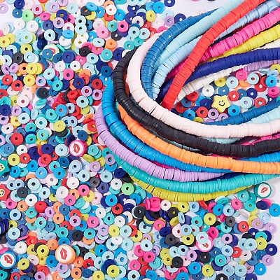18 Strands 18 Colors Flat Round Handmade Polymer Clay Beads Strands CLAY-SZ0001-77-1