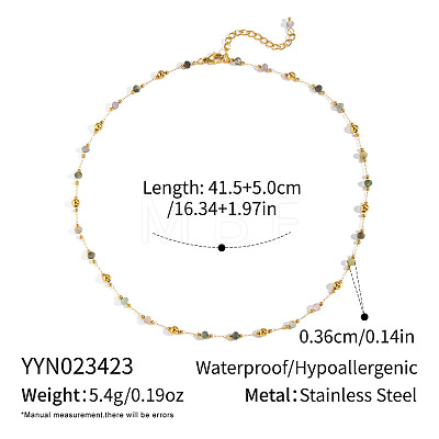 304 Stainless Steel & Natural Gemstone Faceted Rondelle Beads Link Chain Necklaces for Women TY8099-2-1