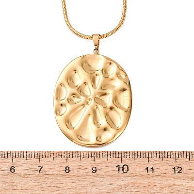 304 Stainless Steel Textured Oval Pendant Necklaces for Women NJEW-C117-01B-G-1