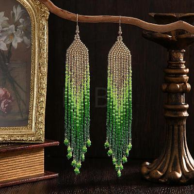 Bohemian Handmade Glass Seed Beads Tassel Dangle Earrings KU8026-1