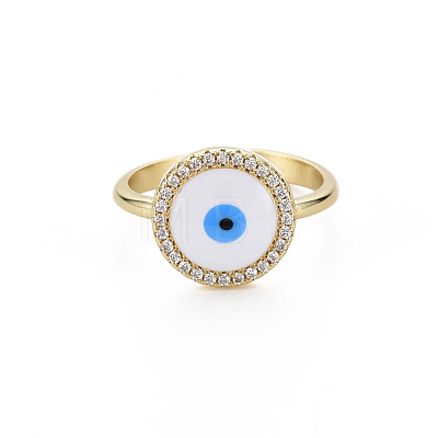 Flat Round with Evil Eye Enamel Lucky Cuff Ring RJEW-N035-084-NF-1