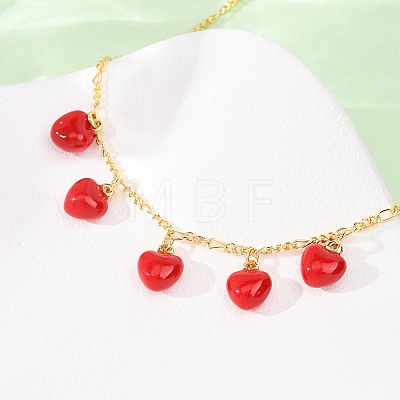 Valentine's Day Brass Enamel Red Heart Pendant Necklaces for Women NJEW-A071-13B-G-1