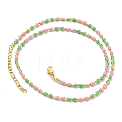 Brass Enamel Column Link Chain Necklaces NJEW-H039-03G-01-1