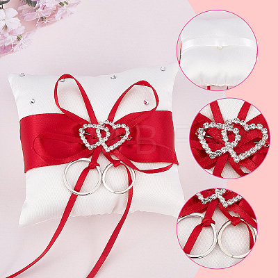 Tribute Silk Wedding Ring Pillow with Polyester Ribbon and Alloy Heart DIY-WH0325-48C-1