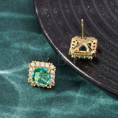 Brass Micro Pave Green Cubic Zirconia Stud Earrings for Women EJEW-F418-19G-1