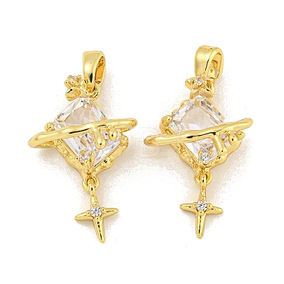 Brass Micro Pave Clear Cubic Zirconia Pendants KK-G490-01G-1