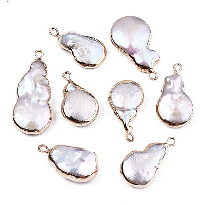 Electroplate Natural Baroque Pearl Keshi Pearl Pendants PEAR-Q008-22G-1