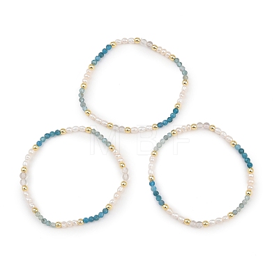 Natural Apatite & Quartz Crystal & Cultured Freshwater Pearl Beaded Bracelets for Women BJEW-JB13713-1