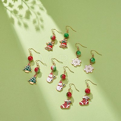 Christmas Theme Alloy Enamel Dangle Earrings with Resin Beaded EJEW-JE05024-1