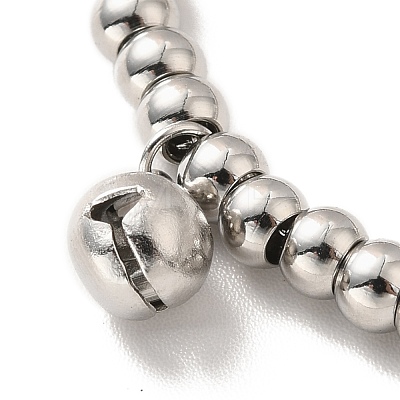 304 Stainless Steel Bell Charm Bracelet with 201 Stainless Steel Round Beads for Women BJEW-B057-16P-1