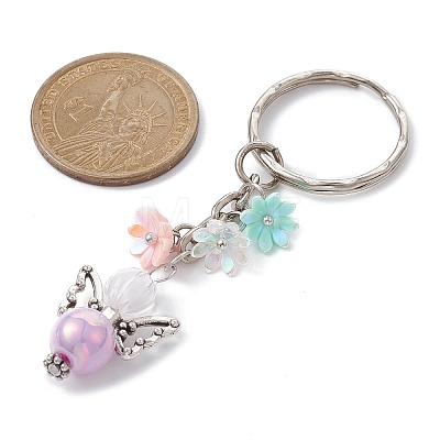 Angel Acrylic Beaded Keychain with Flower Opaque Resin Charms KEYC-JKC00533-1
