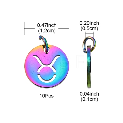 12Pcs 12 Style Rainbow Color Ion Plating(IP) 201 Stainless Steel Charms STAS-YW0001-32-1