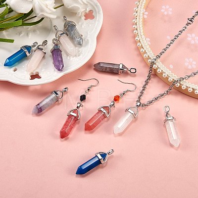 12Pcs 6 Style Natural & Synthetic Gemstone Double Terminated Pointed Pendants G-SZ0001-83-1
