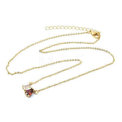 Brass Pave Cubic Zirconia Rectangle & Teardrop Pendant Cable Chain Necklaces KK-CBAB173-05G-11-1