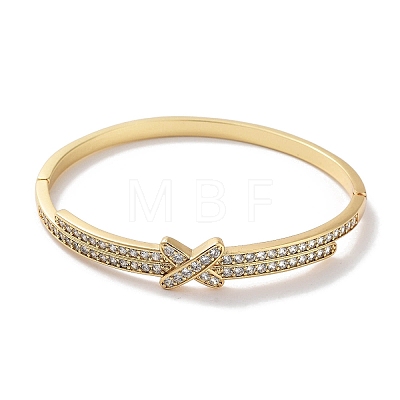 Brass Micro Pave Clear Cubic Zirconia Hinged Bangles for Women BJEW-Z061-22A-1