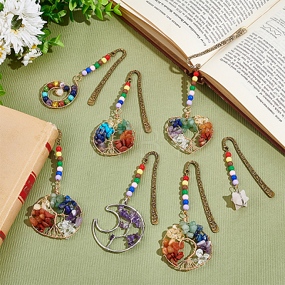 7Pcs 7 Styles Tibetan Style Alloy Bookmarks AJEW-UN00008-1