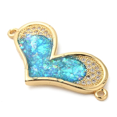 Rack Plating Brass Micro Pave Clear Cubic Zirconia Heart Links Connector Charms KK-K385-087G-1