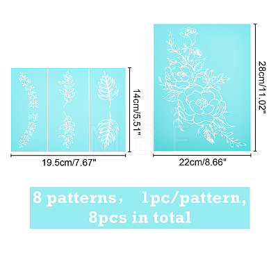 Olycraft 8 Patterns Self-Adhesive Silk Screen Printing Stencil DIY-OC0004-007-1