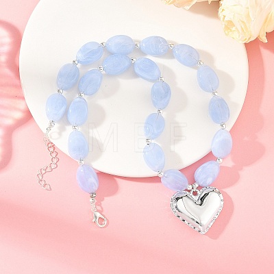 Acrylic Heart Pendant Oval Imitation Gemstone Beaded Necklaces for Women NJEW-JN06479-02-1