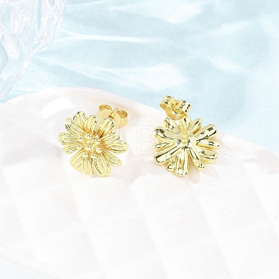 Valentine's Day Flower Brass Stud Earrings EJEW-D351-03G-1