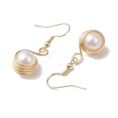 Natural Cultured Freshwater Pearl with Eco-Friendly Copper Wire Dangle Earrings EJEW-JE05737-1