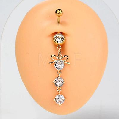 304 Stainless Steel Pave Clear Cubic Zirconia Curved Barbell Dangle Belly Rings FS-WG828D7-09-1