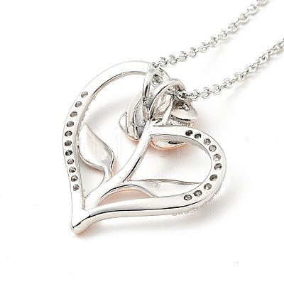 Clear Cubic Zirconia Heart with Rose Pendant Necklace NJEW-F293-01D-RG-1