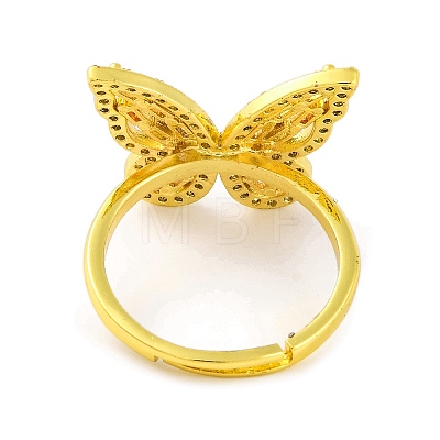 Butterfly Brass Micro Pave Cubic Zirconia Adjustable Rings for Women RJEW-U003-27A-G-1