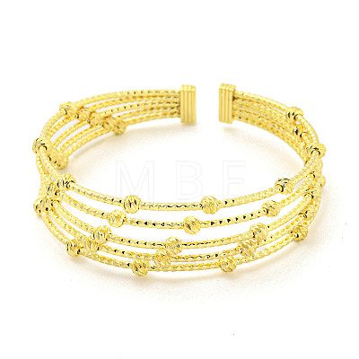 Rack Plating Brass Multi-Strand Round Ball Open Cuff Bangles for Women BJEW-P322-02G-1