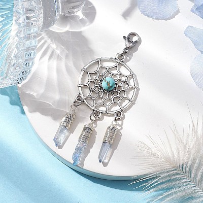 Alloy Woven Net/Web with Synthetic Turquoise Pendants Decorations HJEW-TA00194-02-1