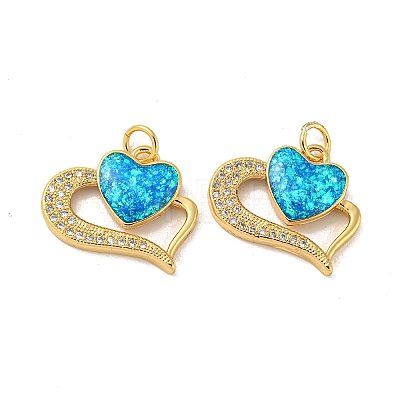 Valentine's Day Brass Micro Pave Cubic Zirconia with Synthetic Opal Pendants KK-D096-02A-G-1