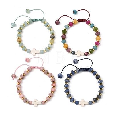 Natural & Synthetic Mixed Gemstone Rondelle Braided Bead Bracelets for Women BJEW-JB14385-1