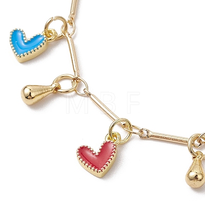 Brass Colorful Enamel Heart Link Chains Bracelet BJEW-TA00463-1
