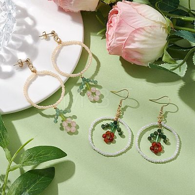 Flower Colorful Glass Seed Beads Dangle Earrings EJEW-MZ00148-1