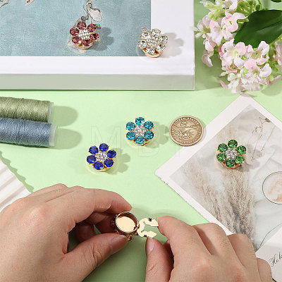 12Pcs 6 Colors Brass Rhinestone Cufflinks BUTT-GL0001-06-1