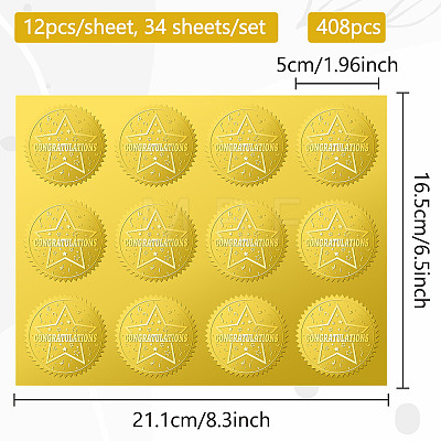 34 Sheets Self Adhesive Gold Foil Embossed Stickers DIY-WH0509-026-1