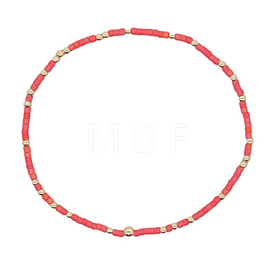 Minimalist Glass Seed Beads & Brass Beads Stretch Bracelets for Women BC0195-2-1