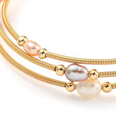 Four-Loops Brass & Natural Freshwater Pearl Beaded Wrap Bracelets for Women BJEW-F470-02G-1