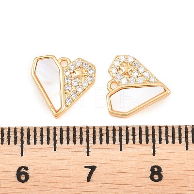 Valentine's Day Brass Pave Clear Cubic Zirconia Shell Charms KK-L274-03G-1