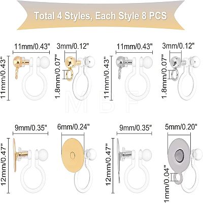 Unicraftale 32Pcs 4 Style 304 Stainless Steel & Plastic Clip-on Earring Findings STAS-UN0037-98-1