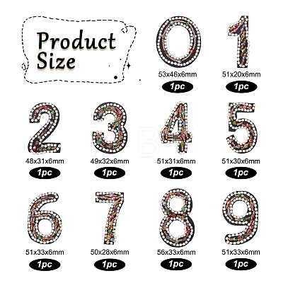 Fingerinspire 10Pcs 10 Style Number Colorful Rhinestone Patches DIY-FG0002-80-1