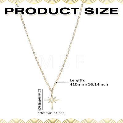 1Pc Star Brass & Iron & Rhinestone Pendant Necklaces NJEW-LP0004-15G-1
